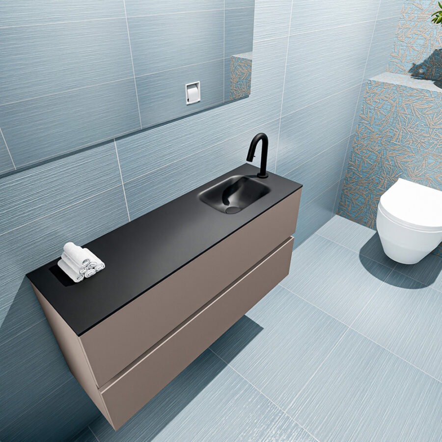 MONDIAZ ADA 100cm toiletmeubel smoke. LEX wastafel urban positie rechts. Met 1 kraangat - Afbeelding 2