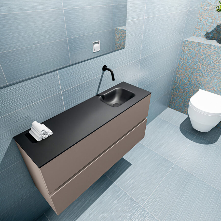 MONDIAZ ADA 100cm toiletmeubel smoke. LEX wastafel urban positie rechts. Zonder kraangat - Afbeelding 2