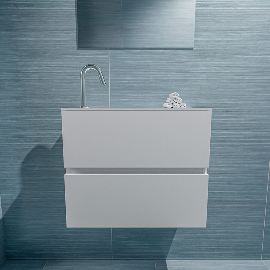 MONDIAZ ADA 60cm toiletmeubel talc. LEX wastafel talc positie links. Met 1 kraangat - Afbeelding 3