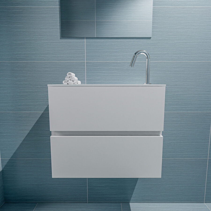MONDIAZ ADA 60cm toiletmeubel talc. LEX wastafel talc positie rechts. Met 1 kraangat - Afbeelding 3
