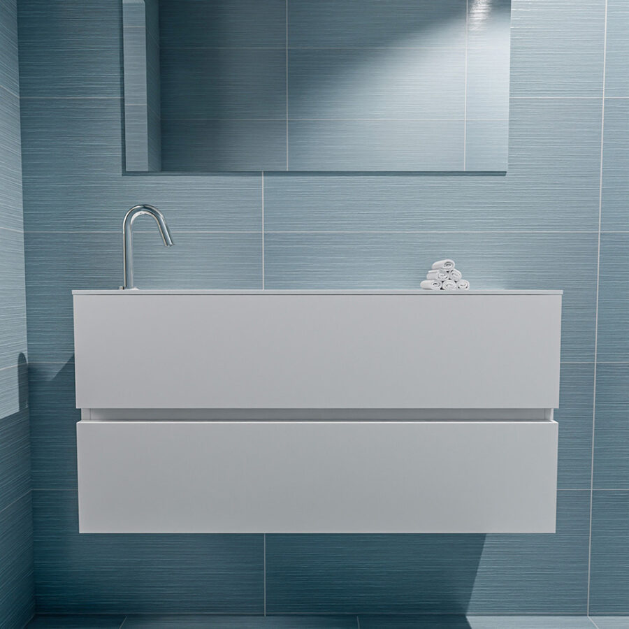 MONDIAZ ADA 100cm toiletmeubel talc. LEX wastafel talc positie links. Met 1 kraangat - Afbeelding 3