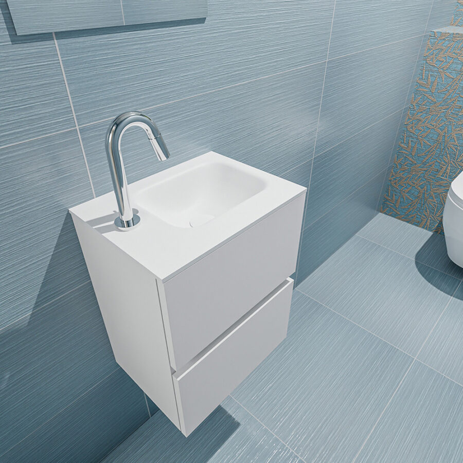 MONDIAZ ADA 40cm toiletmeubel talc. LEX wastafel talc positie rechts. Met 1 kraangat - Afbeelding 2