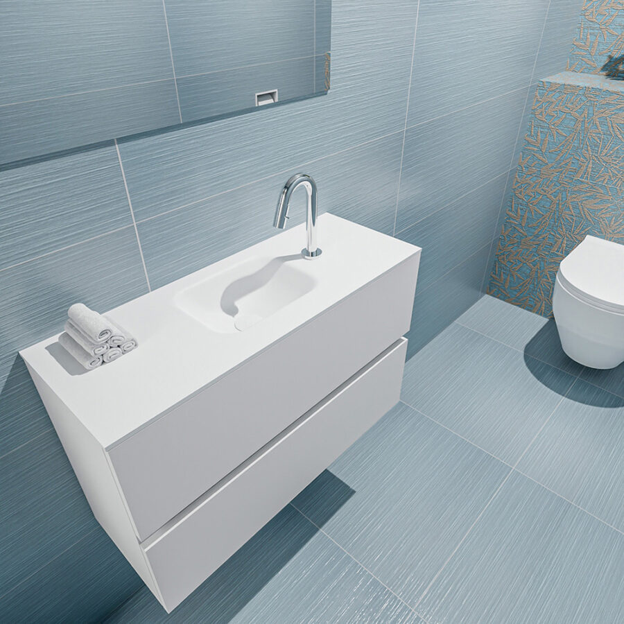 MONDIAZ ADA 80cm toiletmeubel talc. LEX wastafel talc positie midden. Met 1 kraangat - Afbeelding 2