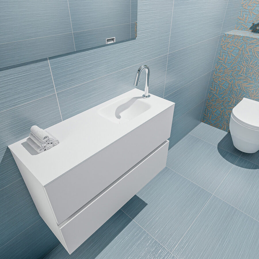 MONDIAZ ADA 80cm toiletmeubel talc. LEX wastafel talc positie rechts. Met 1 kraangat - Afbeelding 2