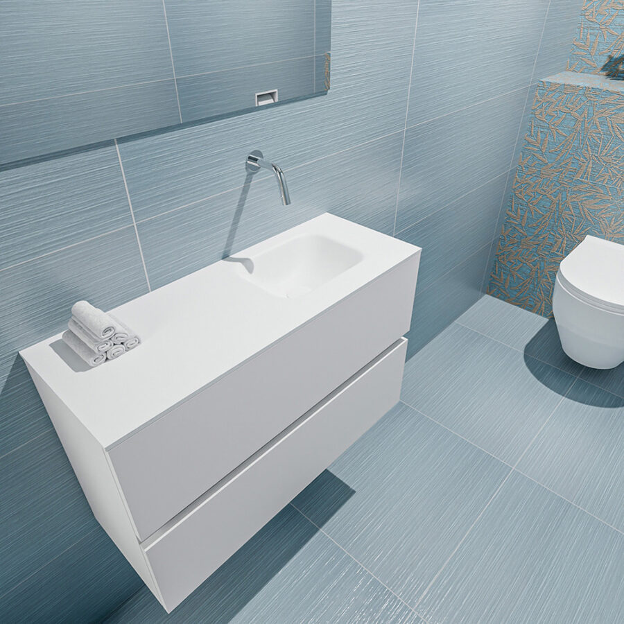 MONDIAZ ADA 80cm toiletmeubel talc. LEX wastafel talc positie rechts. Zonder kraangat - Afbeelding 2