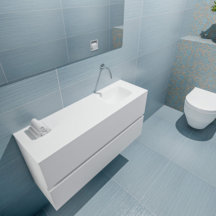 MONDIAZ ADA 100cm toiletmeubel talc. LEX wastafel talc positie rechts. Zonder kraangat - Afbeelding 2
