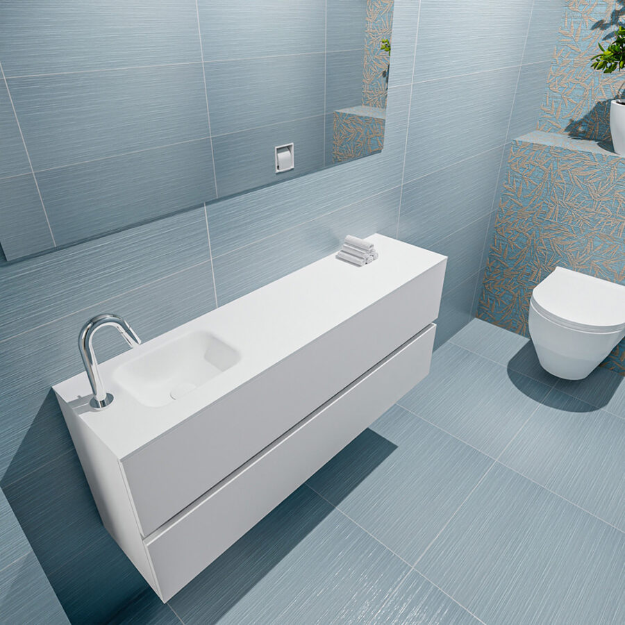 MONDIAZ ADA 120cm toiletmeubel talc. LEX wastafel talc positie links. Met 1 kraangat - Afbeelding 2