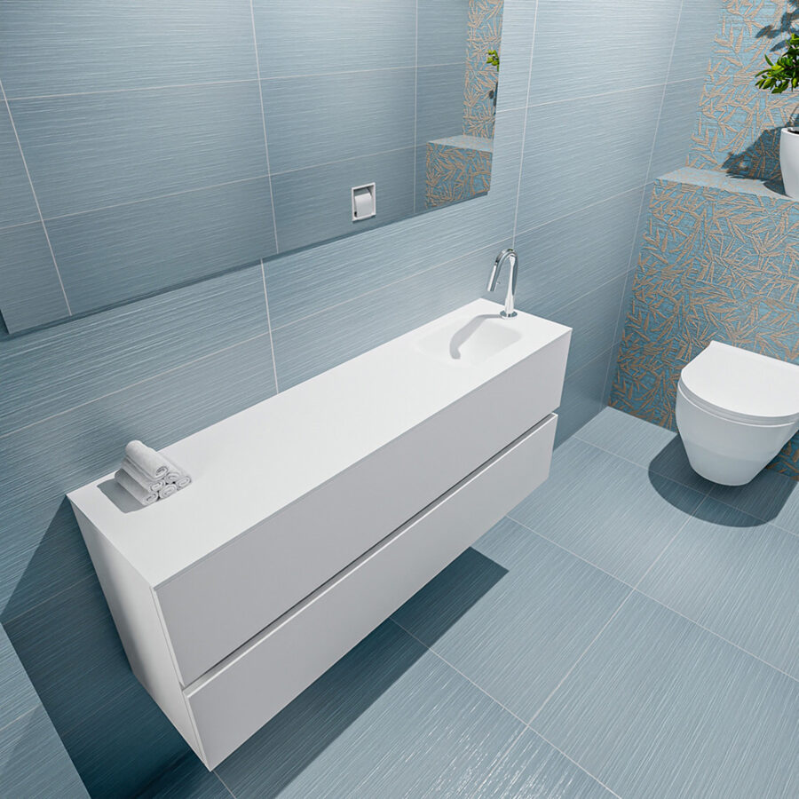 MONDIAZ ADA 120cm toiletmeubel talc. LEX wastafel talc positie rechts. Met 1 kraangat - Afbeelding 2