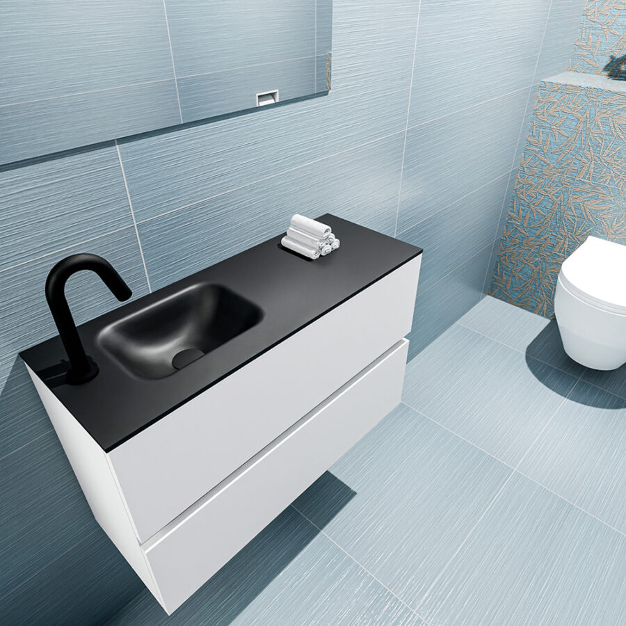 MONDIAZ ADA 80cm toiletmeubel talc. LEX wastafel urban positie links. Met 1 kraangat - Afbeelding 2