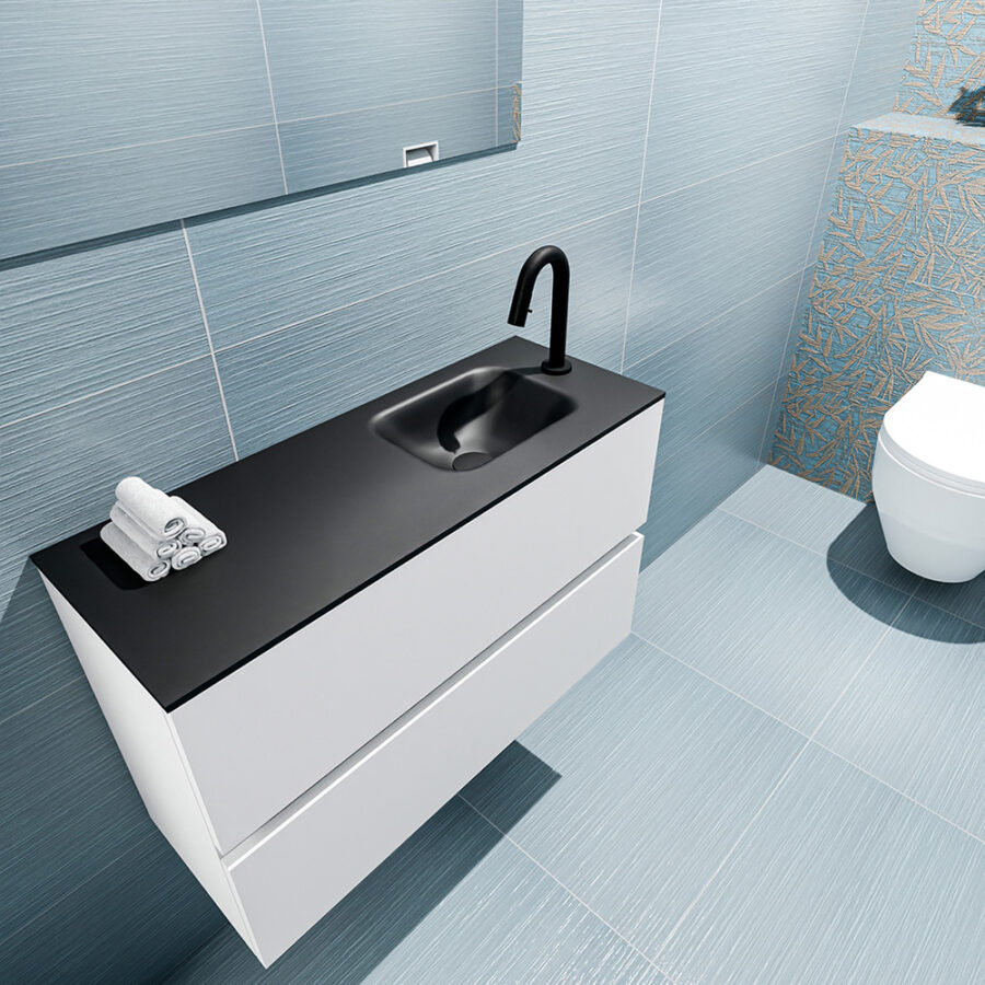 MONDIAZ ADA 80cm toiletmeubel talc. LEX wastafel urban positie rechts. Met 1 kraangat - Afbeelding 2