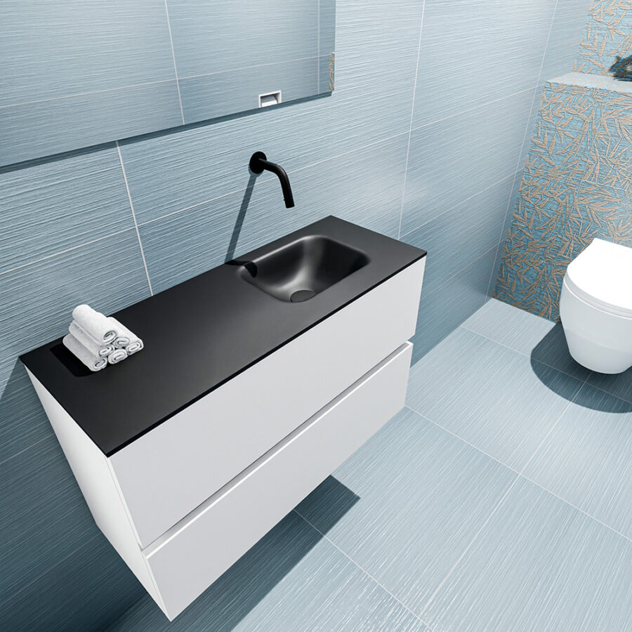 MONDIAZ ADA 80cm toiletmeubel talc. LEX wastafel urban positie rechts. Zonder kraangat - Afbeelding 2