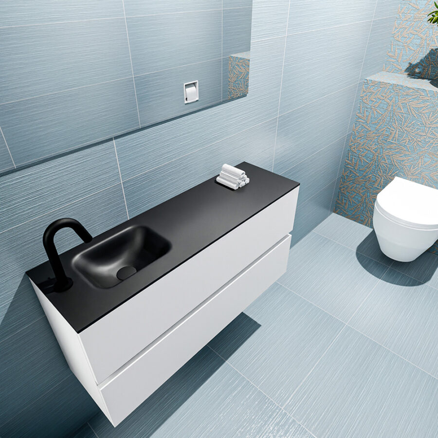 MONDIAZ ADA 100cm toiletmeubel talc. LEX wastafel urban positie links. Met 1 kraangat - Afbeelding 2