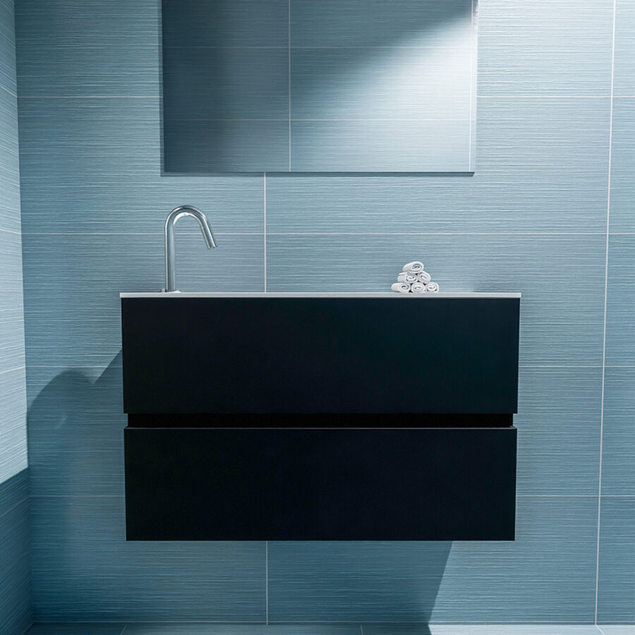MONDIAZ ADA 80cm toiletmeubel urban. LEX wastafel talc positie links. Met 1 kraangat - Afbeelding 3