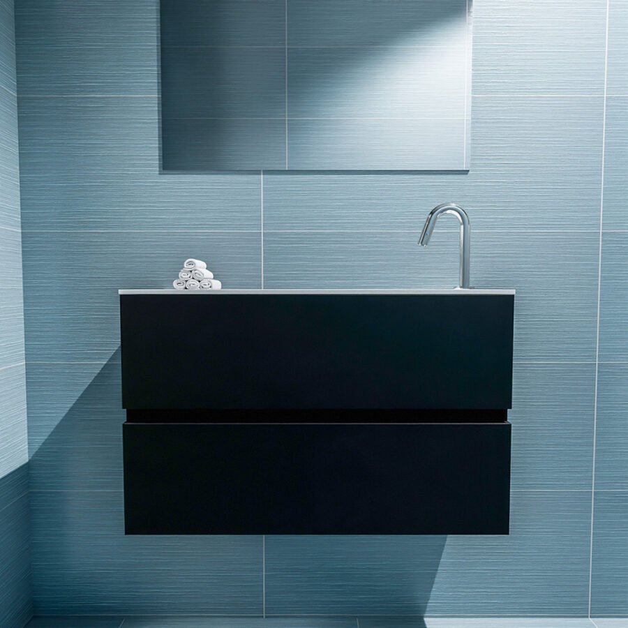 MONDIAZ ADA 80cm toiletmeubel urban. LEX wastafel talc positie rechts. Met 1 kraangat - Afbeelding 3