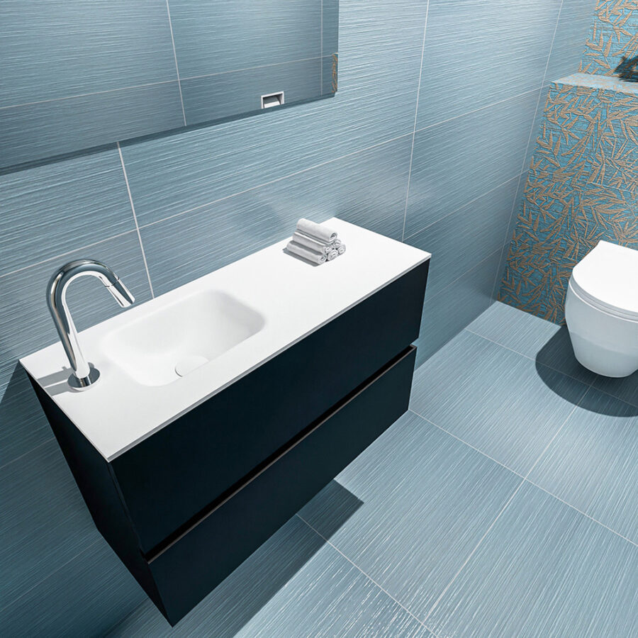 MONDIAZ ADA 80cm toiletmeubel urban. LEX wastafel talc positie links. Met 1 kraangat - Afbeelding 2