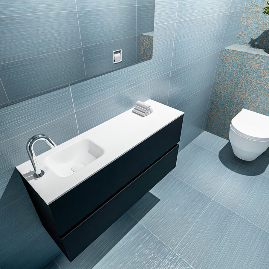 MONDIAZ ADA 100cm toiletmeubel urban. LEX wastafel talc positie links. Met 1 kraangat - Afbeelding 2