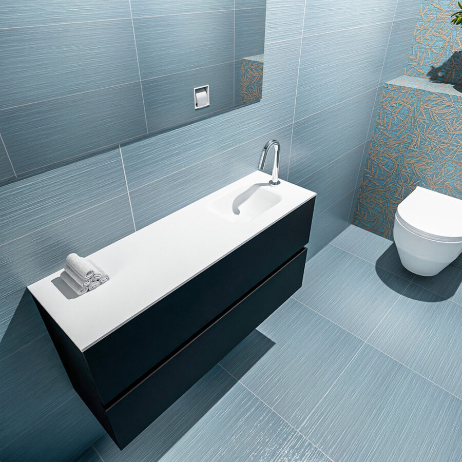 MONDIAZ ADA 100cm toiletmeubel urban. LEX wastafel talc positie rechts. Met 1 kraangat - Afbeelding 2
