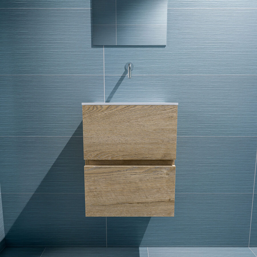 MONDIAZ ADA 40cm toiletmeubel washed oak. LEX wastafel talc positie midden. Zonder kraangat - Afbeelding 3