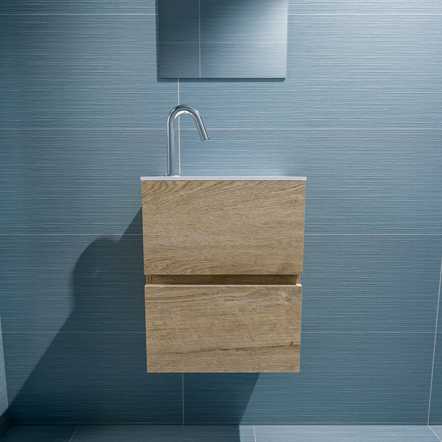 MONDIAZ ADA 40cm toiletmeubel washed oak. LEX wastafel talc positie rechts. Met 1 kraangat - Afbeelding 3