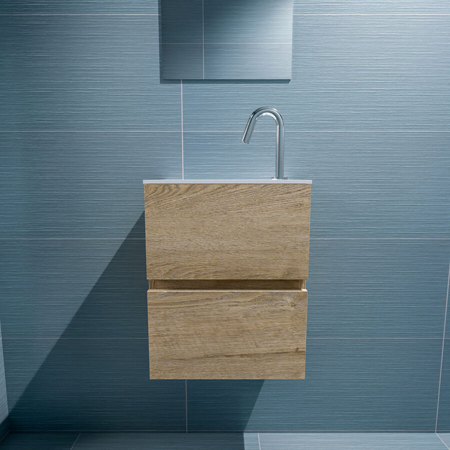 MONDIAZ ADA 40cm toiletmeubel washed oak. LEX wastafel talc positie links. Met 1 kraangat - Afbeelding 3