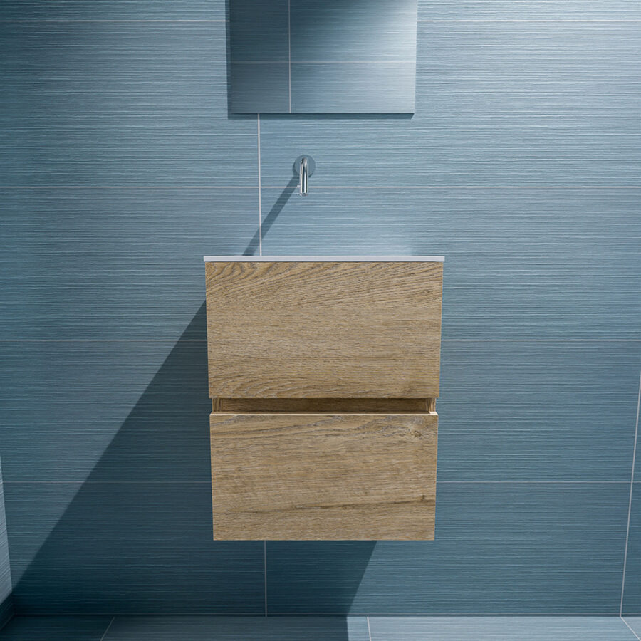 MONDIAZ ADA 40cm toiletmeubel washed oak. LEX wastafel talc positie links. Zonder kraangat - Afbeelding 3