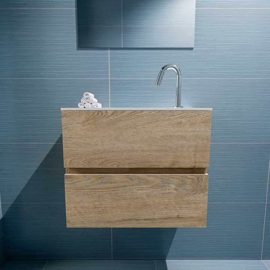 MONDIAZ ADA 60cm toiletmeubel washed oak. LEX wastafel talc positie midden. Met 1 kraangat - Afbeelding 3