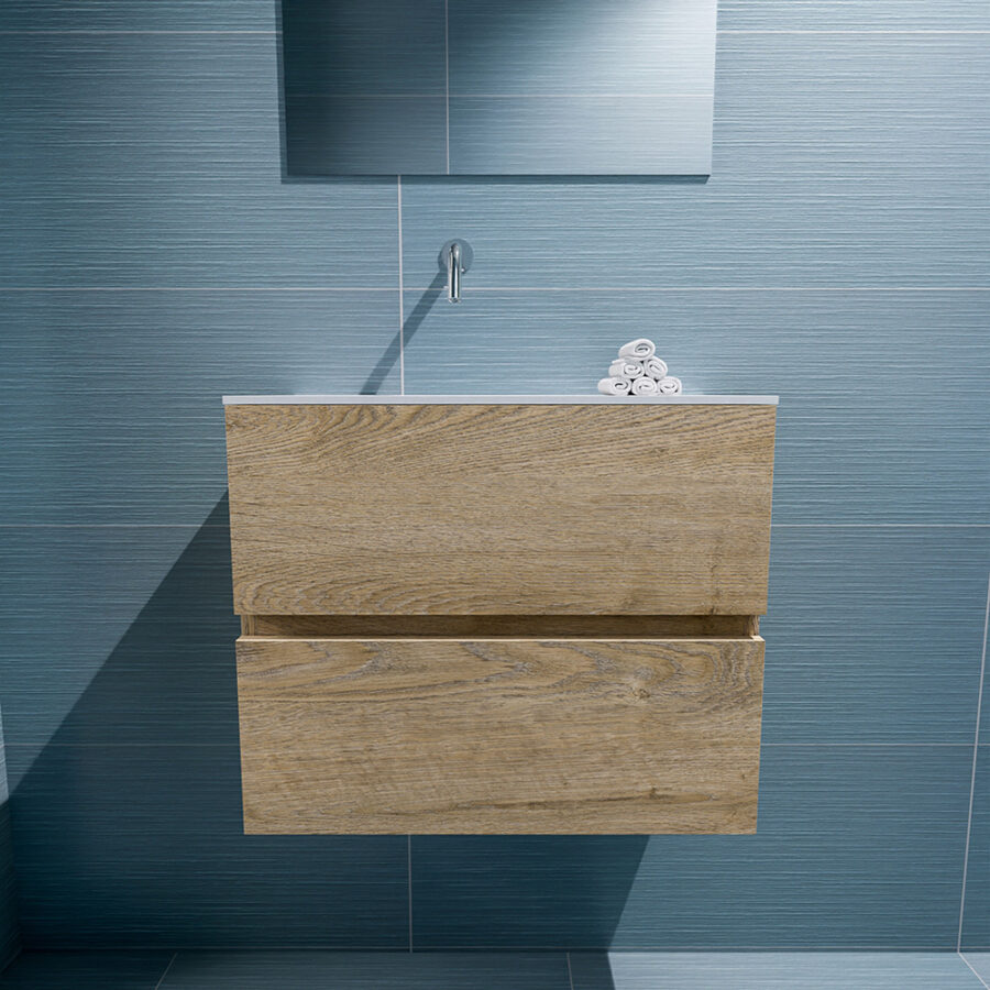 MONDIAZ ADA 60cm toiletmeubel washed oak. LEX wastafel talc positie links. Zonder kraangat - Afbeelding 3