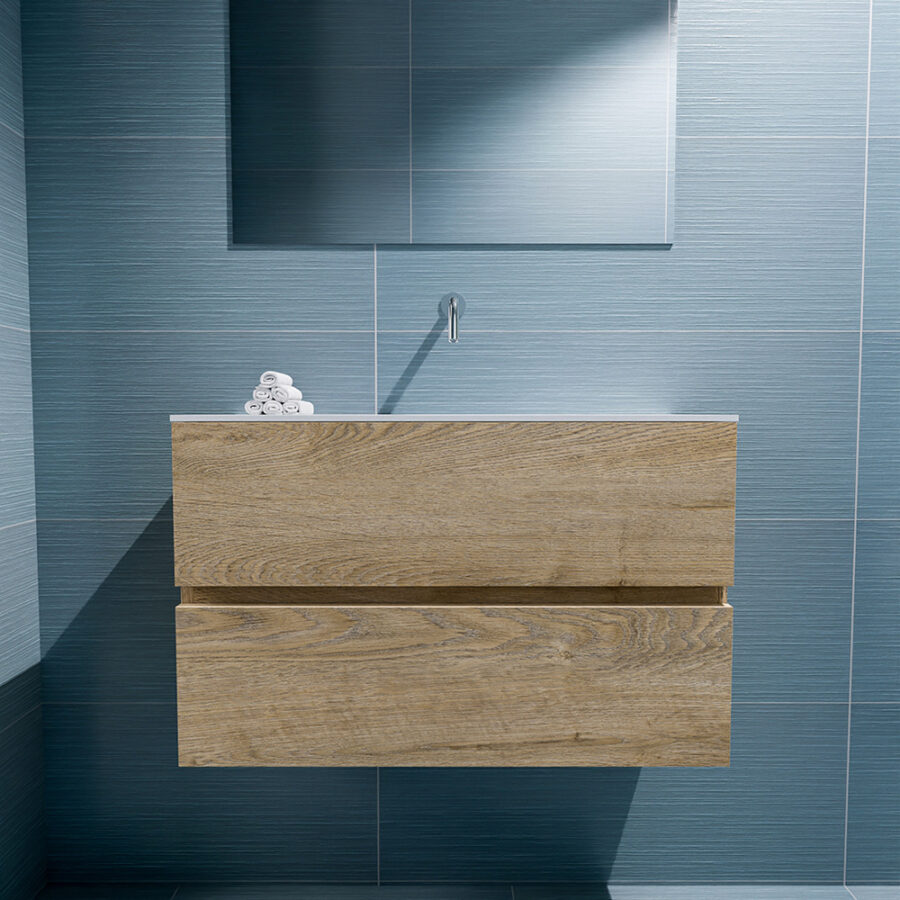 MONDIAZ ADA 80cm toiletmeubel washed oak. LEX wastafel talc positie midden. Zonder kraangat - Afbeelding 3