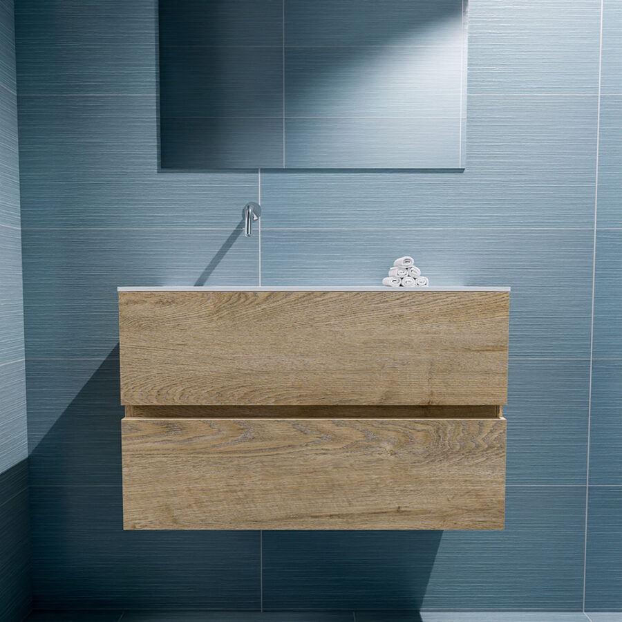 MONDIAZ ADA 80cm toiletmeubel washed oak. LEX wastafel talc positie links. Zonder kraangat - Afbeelding 3