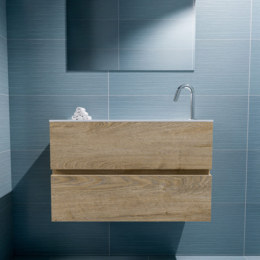 MONDIAZ ADA 80cm toiletmeubel washed oak. LEX wastafel talc positie rechts. Met 1 kraangat - Afbeelding 3