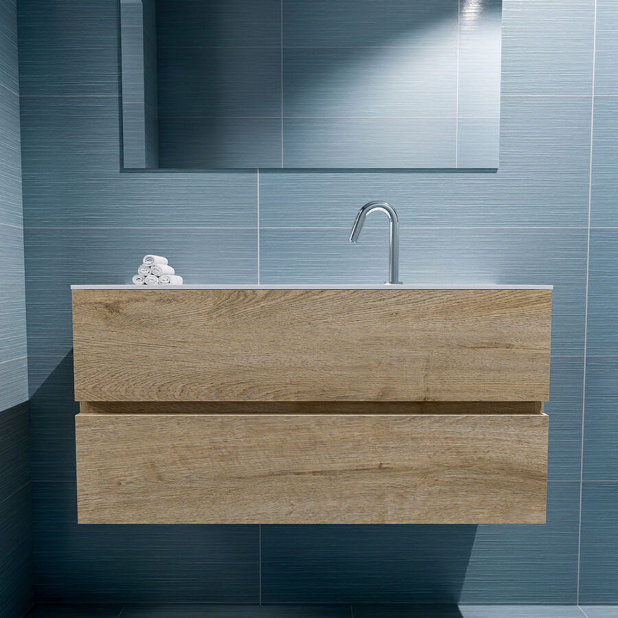 MONDIAZ ADA 100cm toiletmeubel washed oak. LEX wastafel talc positie midden. Met 1 kraangat - Afbeelding 3