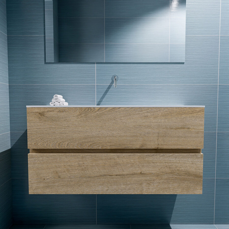 MONDIAZ ADA 100cm toiletmeubel washed oak. LEX wastafel talc positie midden. Zonder kraangat - Afbeelding 3