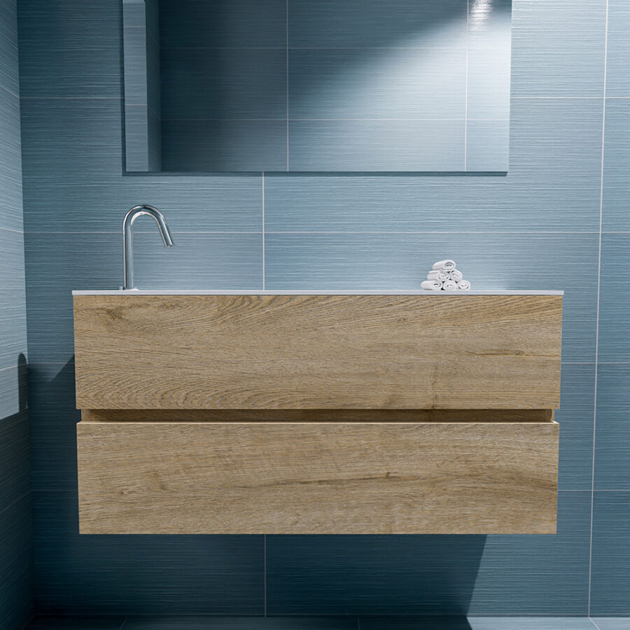 MONDIAZ ADA 100cm toiletmeubel washed oak. LEX wastafel talc positie links. Met 1 kraangat - Afbeelding 3