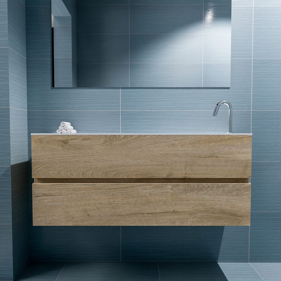 MONDIAZ ADA 120cm toiletmeubel washed oak. LEX wastafel talc positie rechts. Met 1 kraangat - Afbeelding 3
