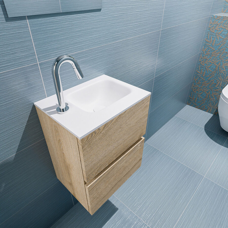 MONDIAZ ADA 40cm toiletmeubel washed oak. LEX wastafel talc positie rechts. Met 1 kraangat - Afbeelding 2
