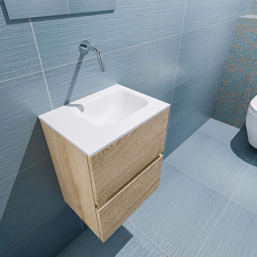 MONDIAZ ADA 40cm toiletmeubel washed oak. LEX wastafel talc positie rechts. Zonder kraangat - Afbeelding 2