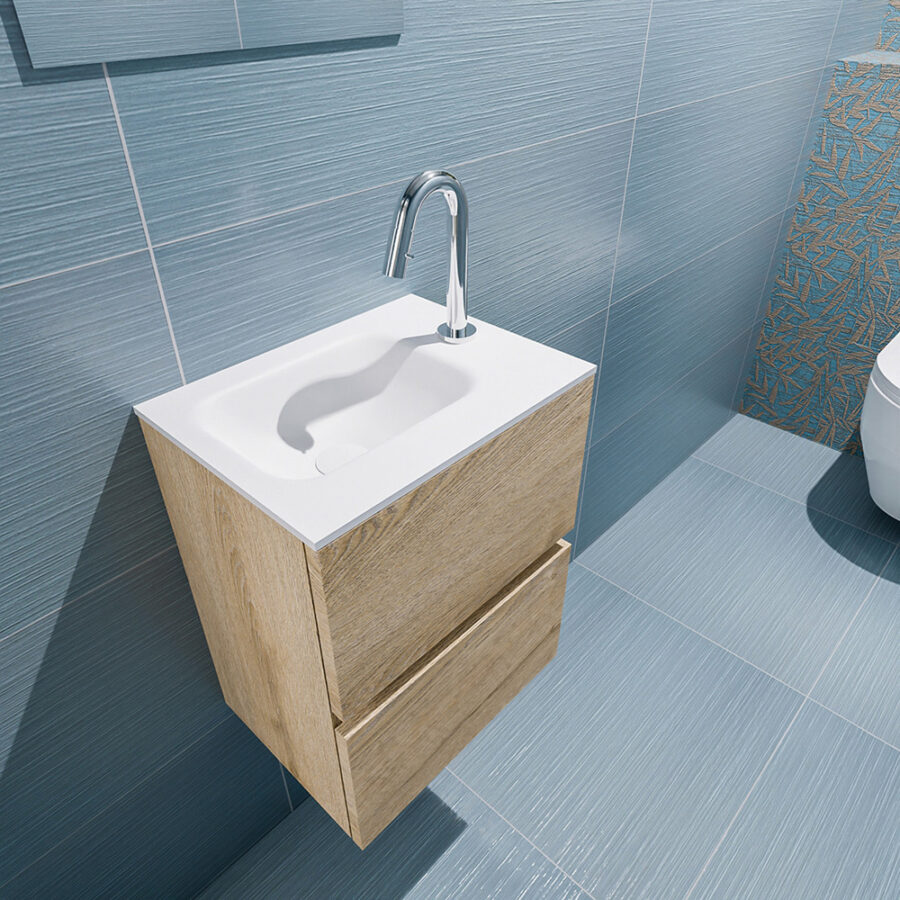 MONDIAZ ADA 40cm toiletmeubel washed oak. LEX wastafel talc positie links. Met 1 kraangat - Afbeelding 2