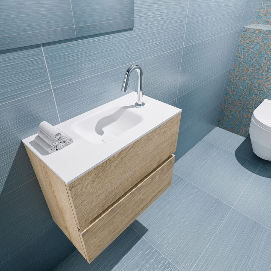 MONDIAZ ADA 60cm toiletmeubel washed oak. LEX wastafel talc positie midden. Met 1 kraangat - Afbeelding 2