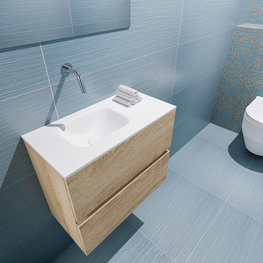 MONDIAZ ADA 60cm toiletmeubel washed oak. LEX wastafel talc positie links. Zonder kraangat - Afbeelding 2