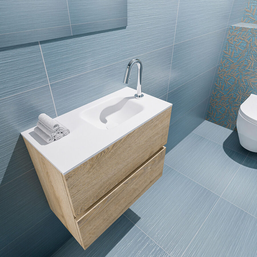 MONDIAZ ADA 60cm toiletmeubel washed oak. LEX wastafel talc positie rechts. Met 1 kraangat - Afbeelding 2