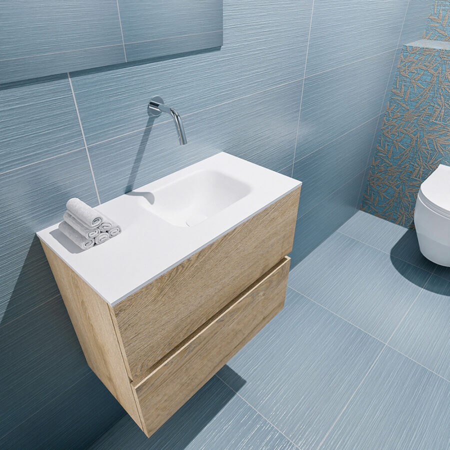 MONDIAZ ADA 60cm toiletmeubel washed oak. LEX wastafel talc positie rechts. Zonder kraangat - Afbeelding 2