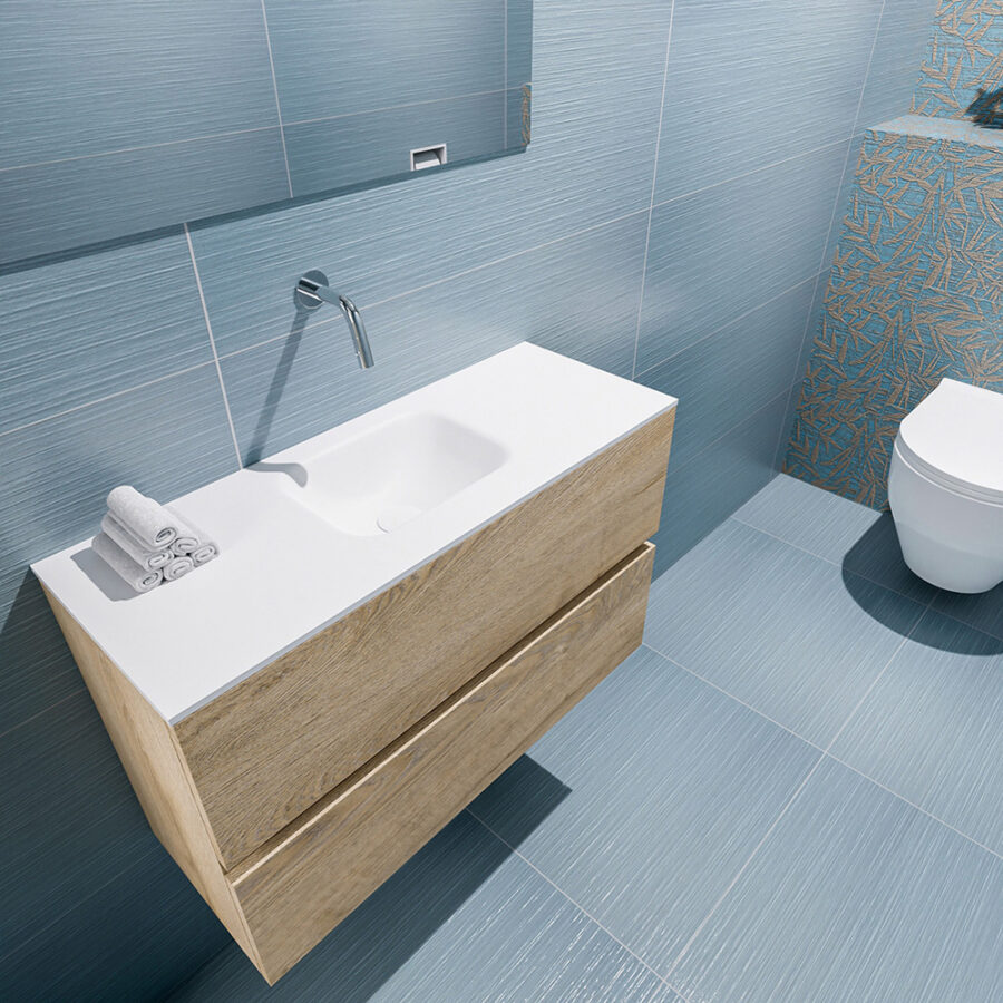 MONDIAZ ADA 80cm toiletmeubel washed oak. LEX wastafel talc positie midden. Zonder kraangat - Afbeelding 2