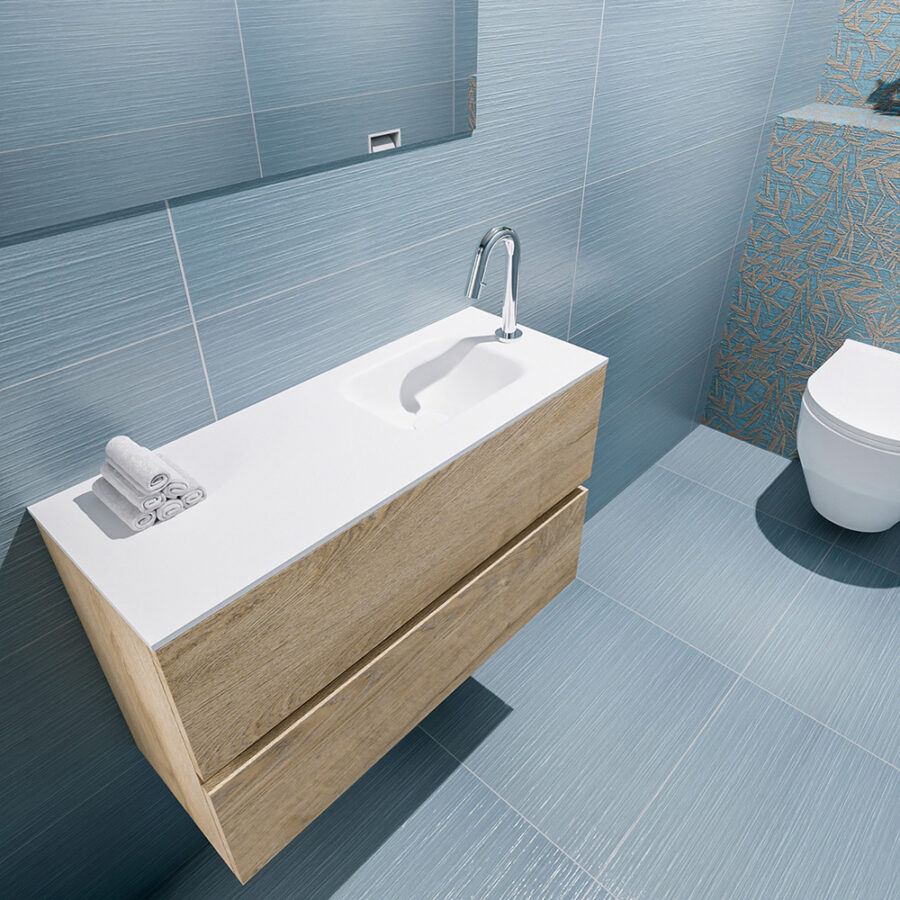 MONDIAZ ADA 80cm toiletmeubel washed oak. LEX wastafel talc positie rechts. Met 1 kraangat - Afbeelding 2