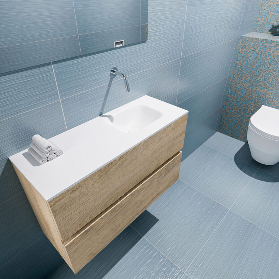 MONDIAZ ADA 80cm toiletmeubel washed oak. LEX wastafel talc positie rechts. Zonder kraangat - Afbeelding 2