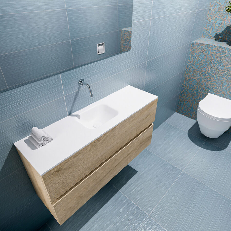 MONDIAZ ADA 100cm toiletmeubel washed oak. LEX wastafel talc positie midden. Zonder kraangat - Afbeelding 2