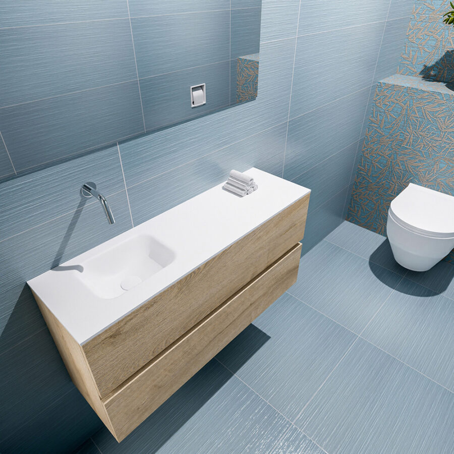 MONDIAZ ADA 100cm toiletmeubel washed oak. LEX wastafel talc positie links. Zonder kraangat - Afbeelding 2