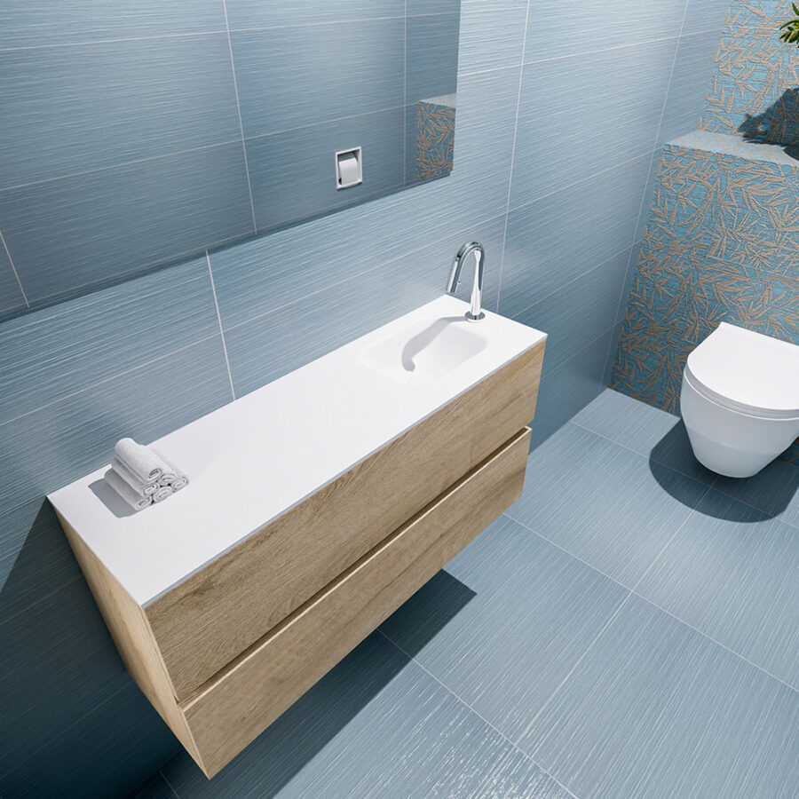 MONDIAZ ADA 100cm toiletmeubel washed oak. LEX wastafel talc positie rechts. Met 1 kraangat - Afbeelding 2