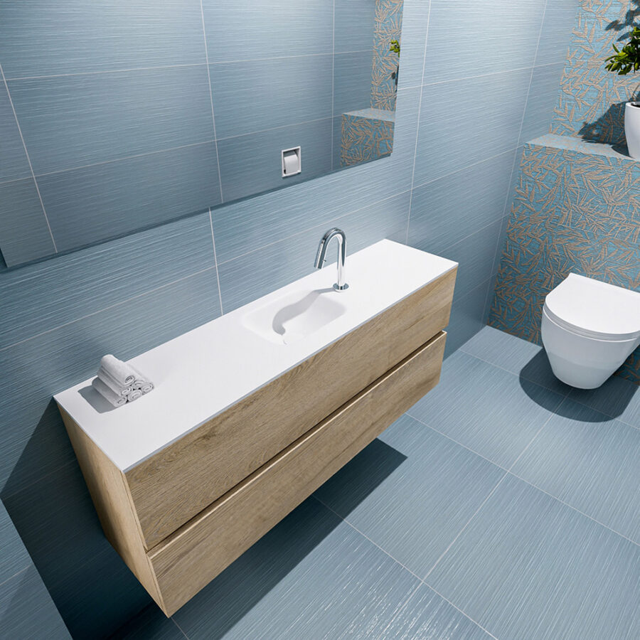 MONDIAZ ADA 120cm toiletmeubel washed oak. LEX wastafel talc positie midden. Met 1 kraangat - Afbeelding 2