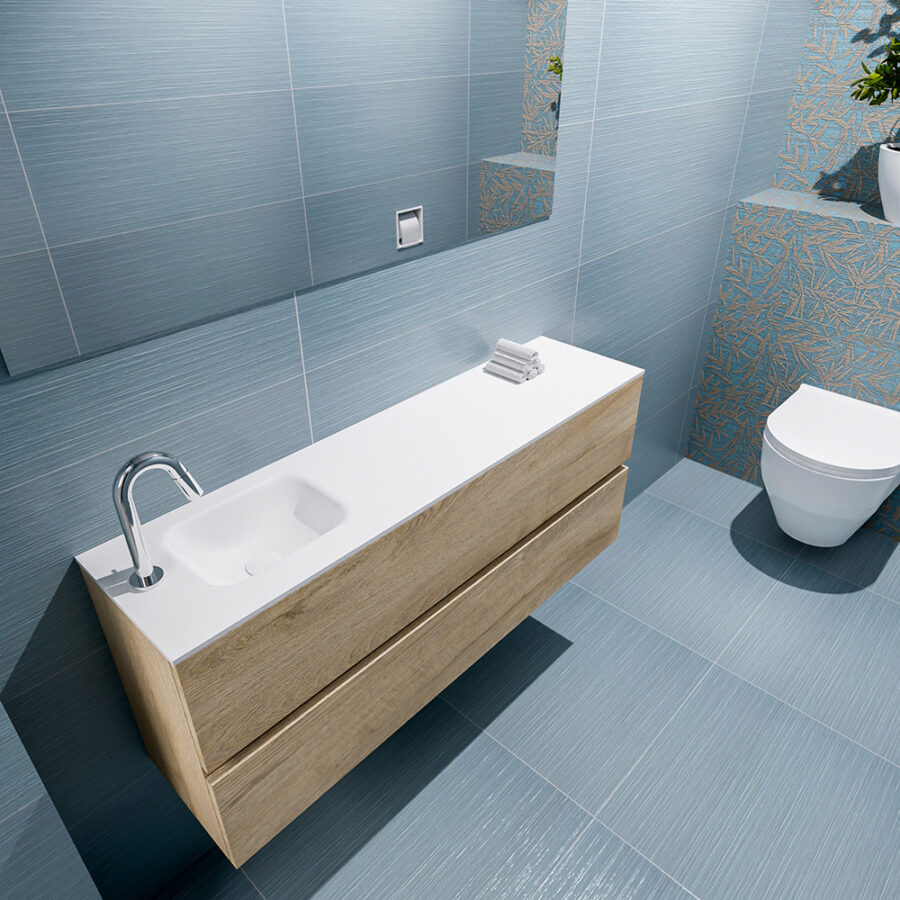 MONDIAZ ADA 120cm toiletmeubel washed oak. LEX wastafel talc positie links. Met 1 kraangat - Afbeelding 2