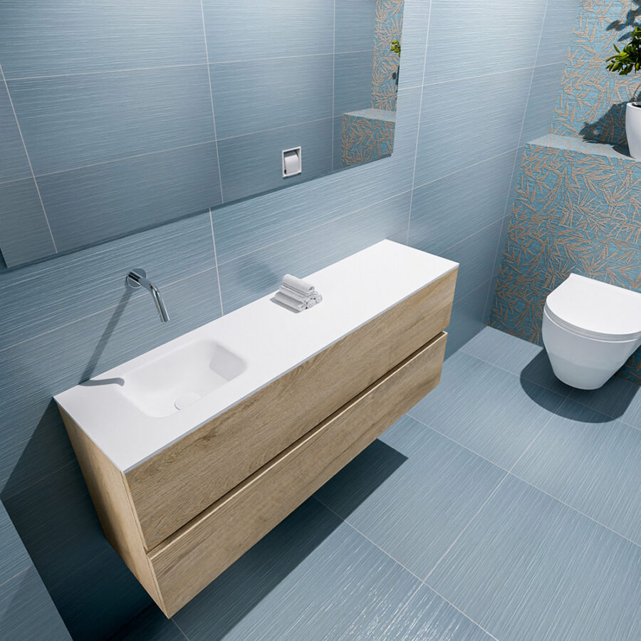 MONDIAZ ADA 120cm toiletmeubel washed oak. LEX wastafel talc positie links. Zonder kraangat - Afbeelding 2